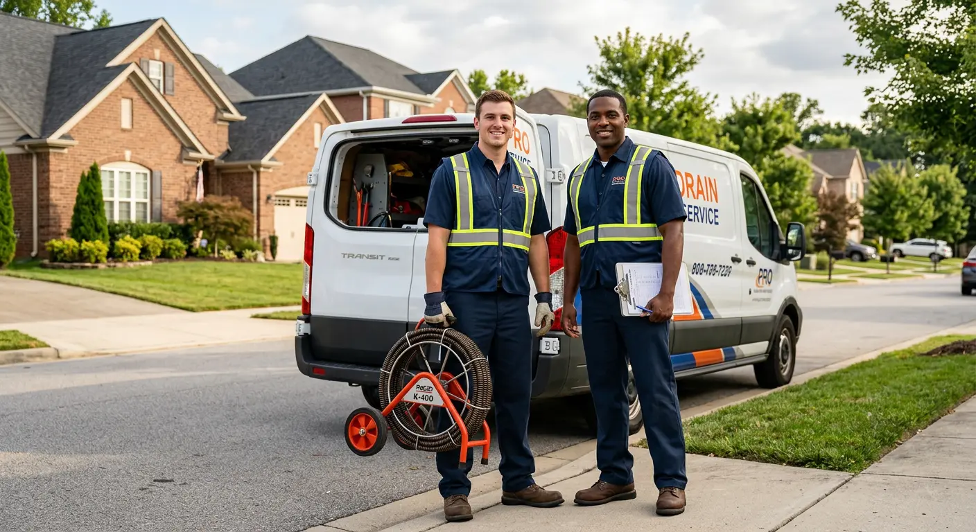Sewer and drain service team with equipment ready for work in Heber
