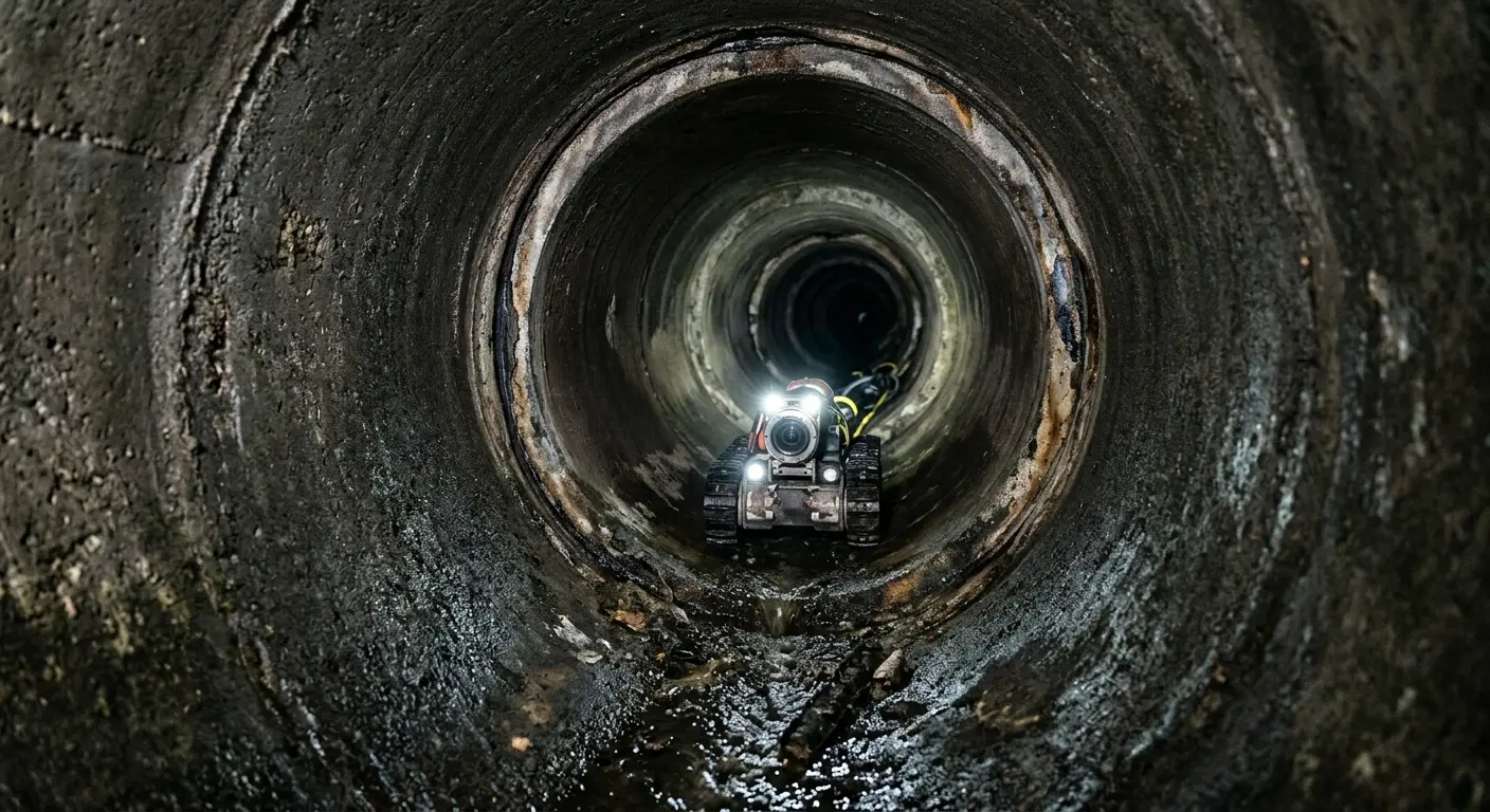Robotic sewer camera inspecting pipe interior for Sewer Line Cleaning in Heber
